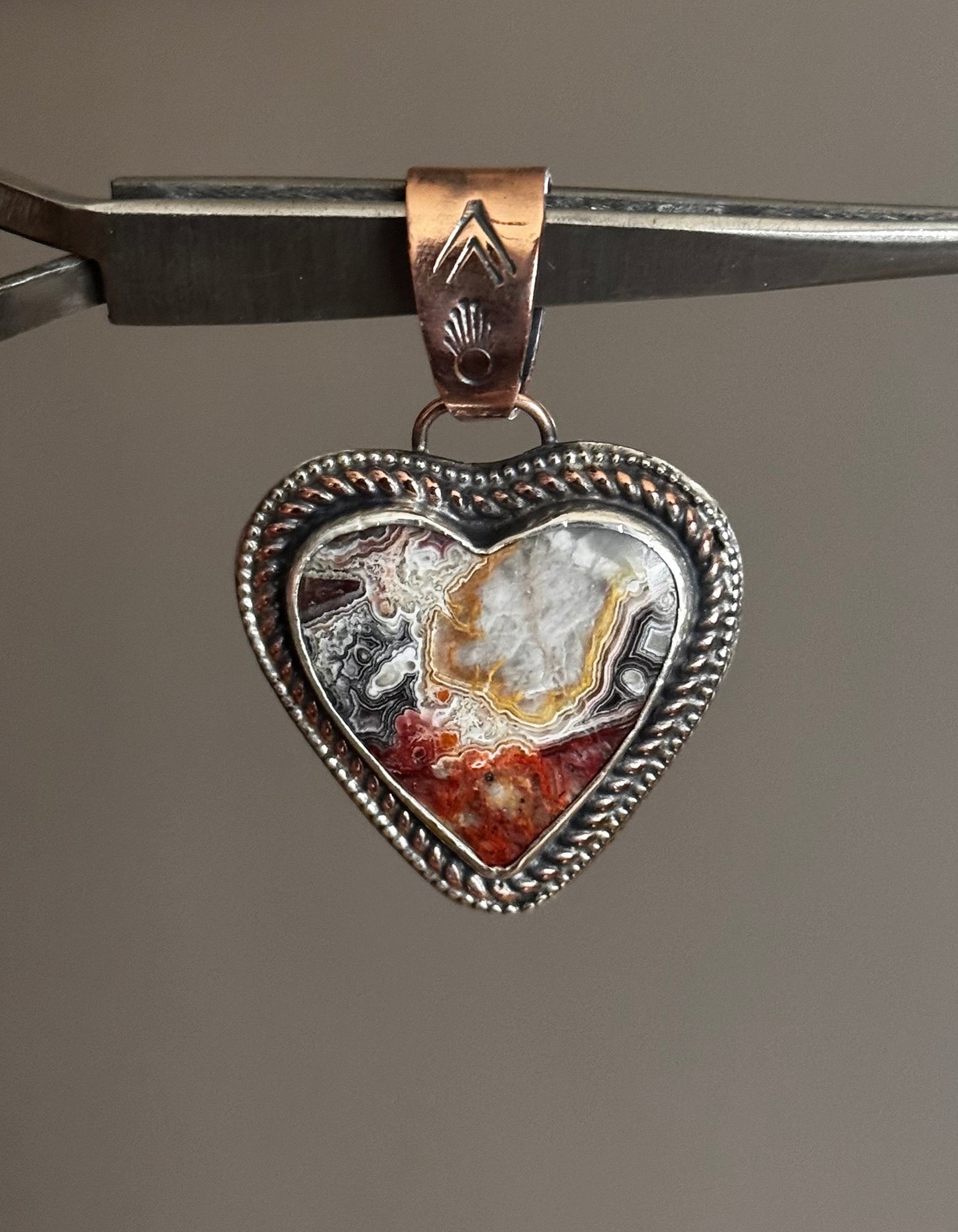 Crazy Lace Agate Heart Pendent