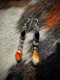 Spiny Oyster & Black Onyx Spider Web Earrings