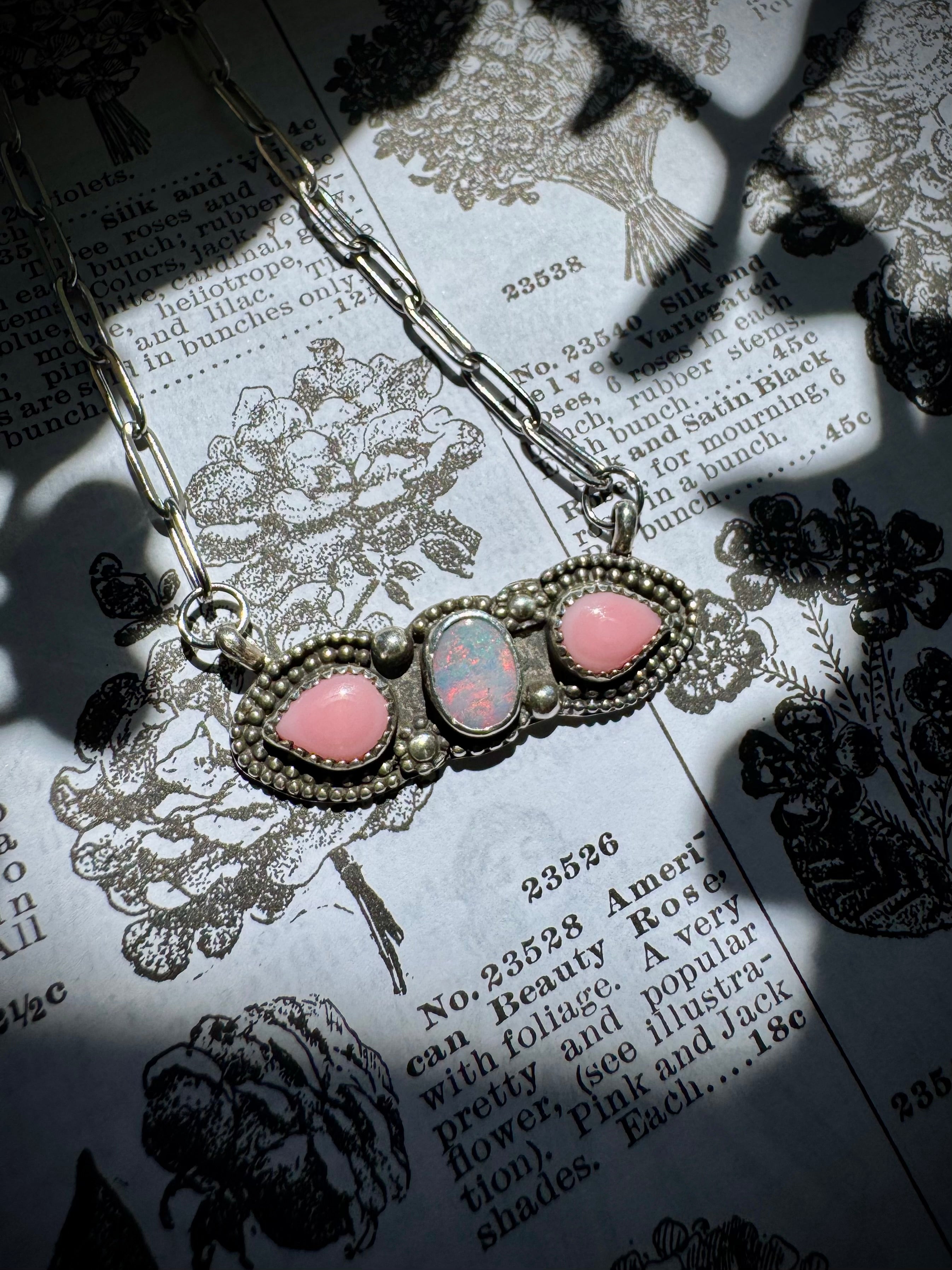 Pink Conch & Australian Opal Bar Necklace
