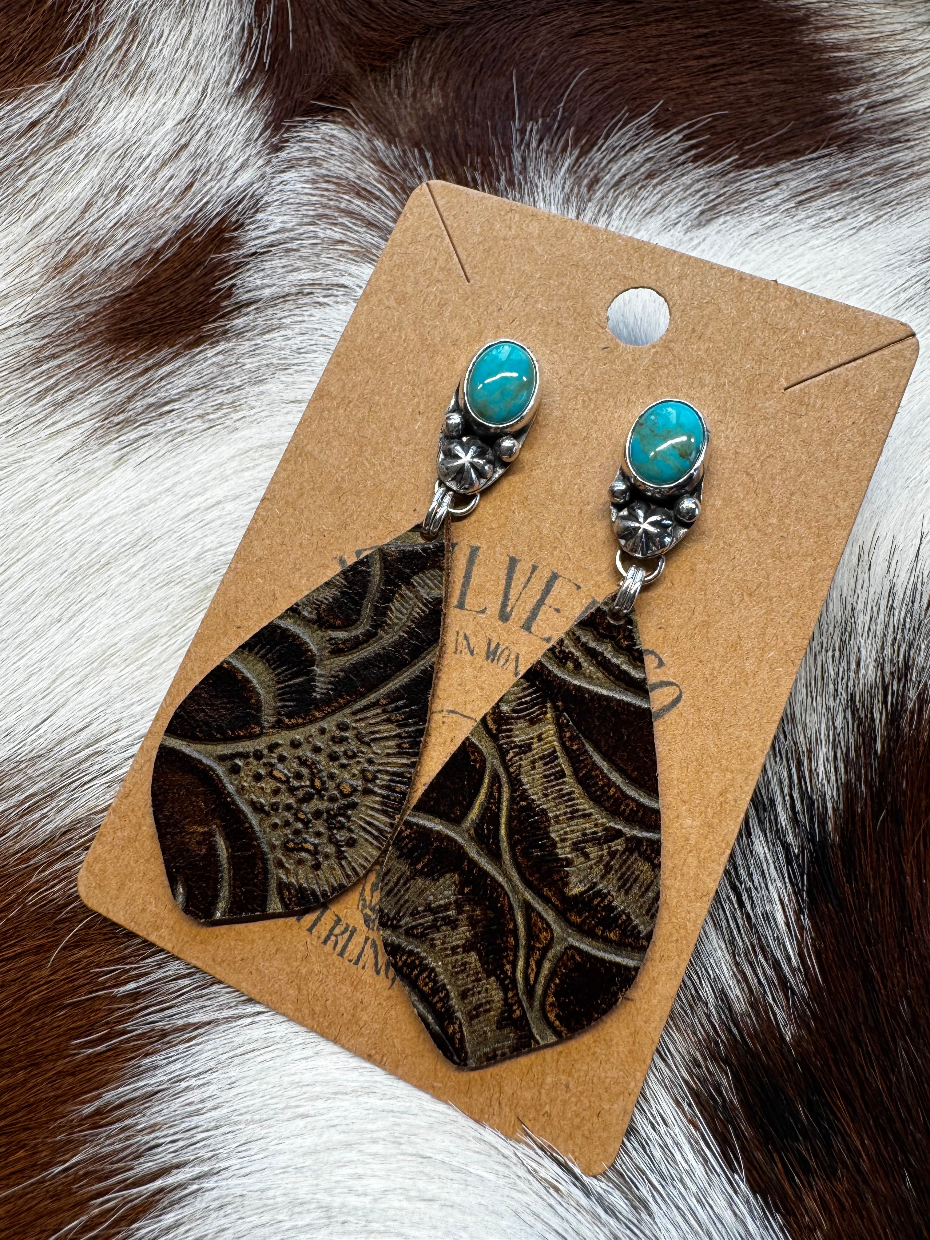 Kingman Turquoise Studs with leather dangles